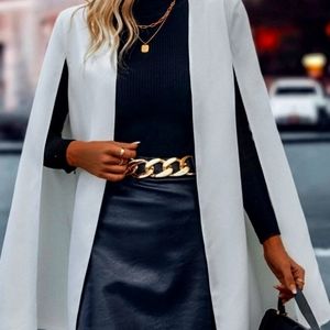 White Elegant Women's Open Front Cape Blazer